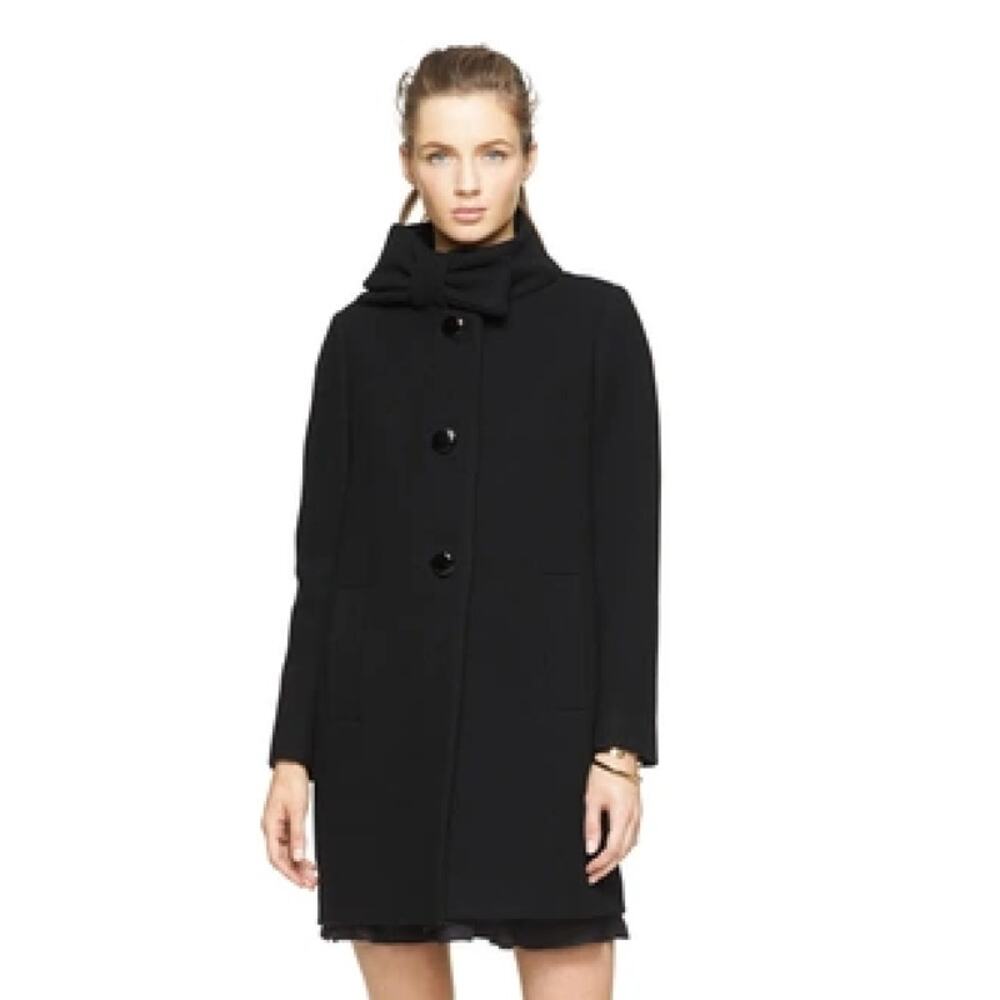 Kate Spade Dorothy Bow Neck Coat Black Wool Button Front Sz 6 Women's